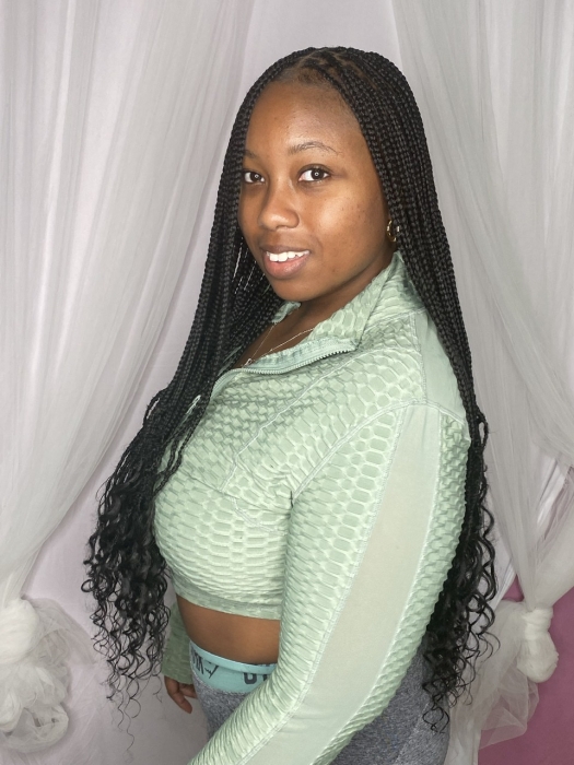Goddess Knotless Braids/curly hair at the end only