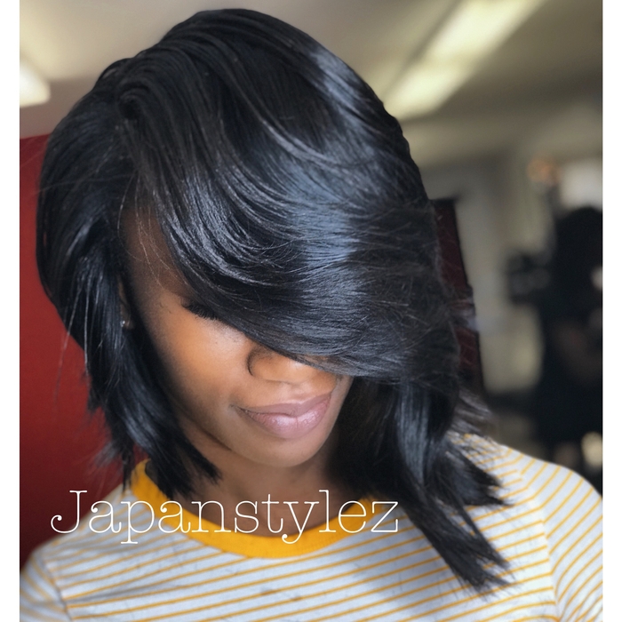 razor cut bob with weave